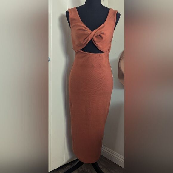 Hello Molly 6 Brown Midi Dress NWT Bodycon Coquette Girl Coastal Cowgirl Chic - Picture 3 of 11